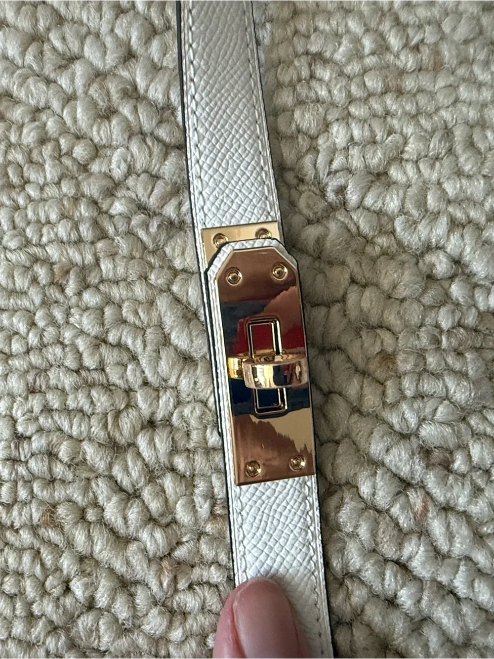 Women's White Leather Belt with Gold Buckle